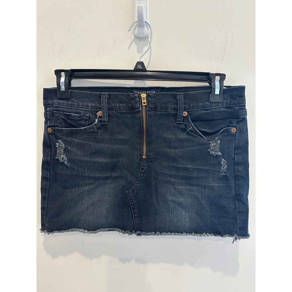 Lucky Brand Womens Black Distressed Denim Mini Skirt Exposed Zip Raw Hem 6/28